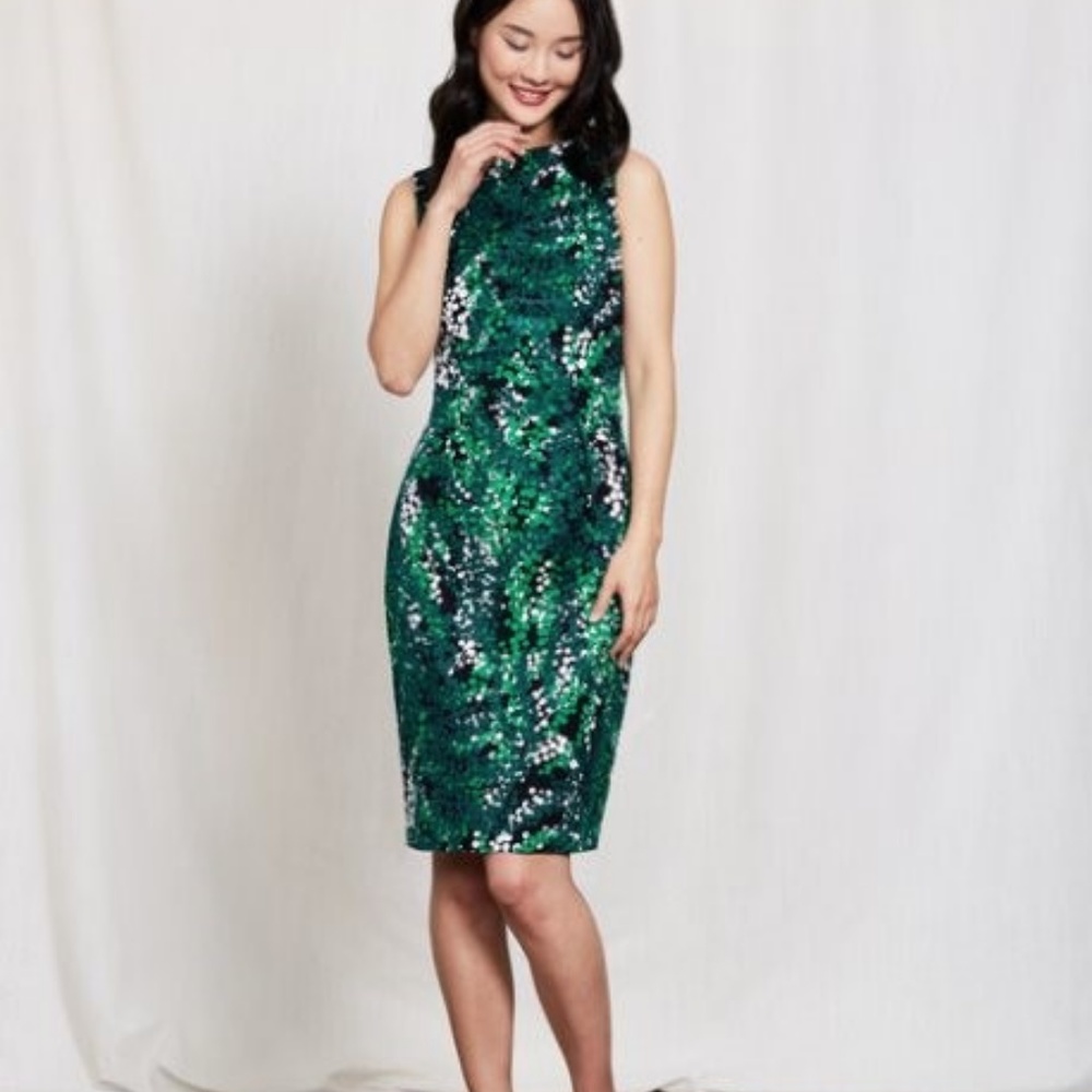 Boden Martha Dress in Black/Green/Multi Print 4R